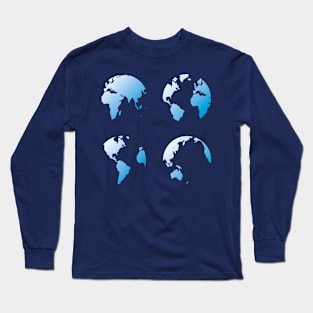 World Map, blue globes. Planet Earth. Long Sleeve T-Shirt